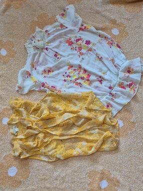 Two Tops - One White Floral Smocked Top Ans One Yellow Floral Top